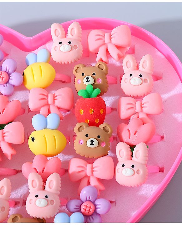 Babyhug Free Size Animals & Bow Shaped Finger Ring Sets Pack of 36 - Multicolour