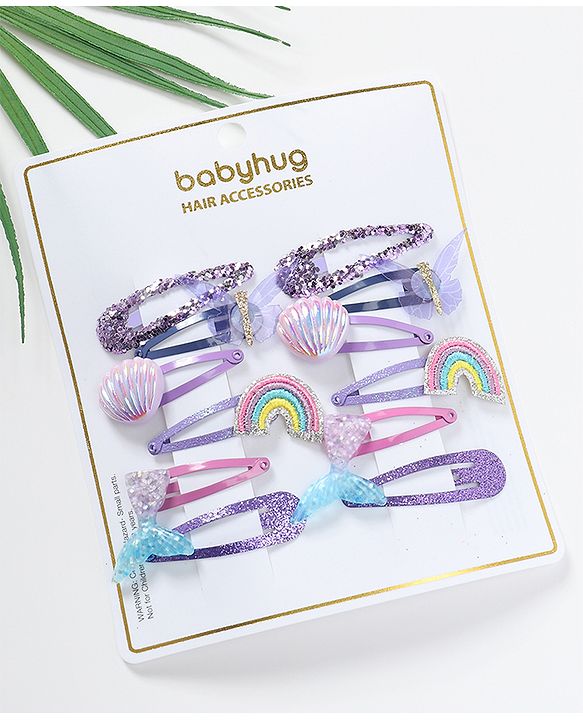 Babyhug Snap Clips with Rainbow Applique Free Size Pack of 12 - Multicolour