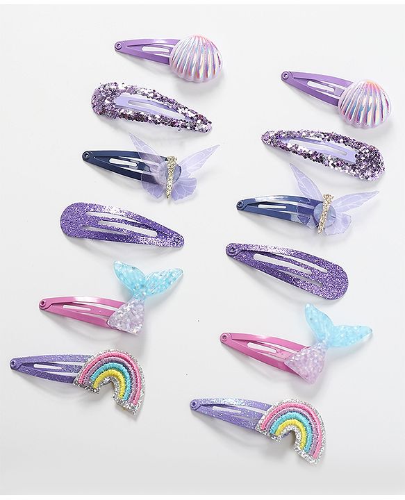 Babyhug Snap Clips with Rainbow Applique Free Size Pack of 12 - Multicolour