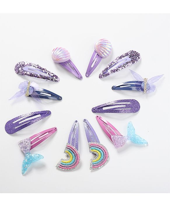 Babyhug Snap Clips with Rainbow Applique Free Size Pack of 12 - Multicolour