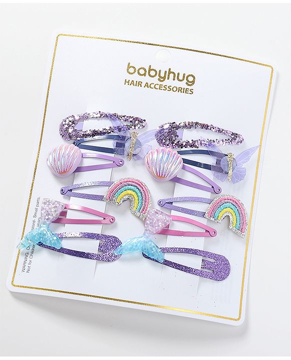 Babyhug Snap Clips with Rainbow Applique Free Size Pack of 12 - Multicolour