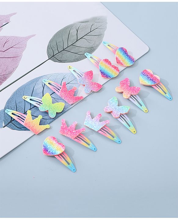Babyhug Snap Clips with Butterfly Applique Free Size Pack of 12 - Multicolor