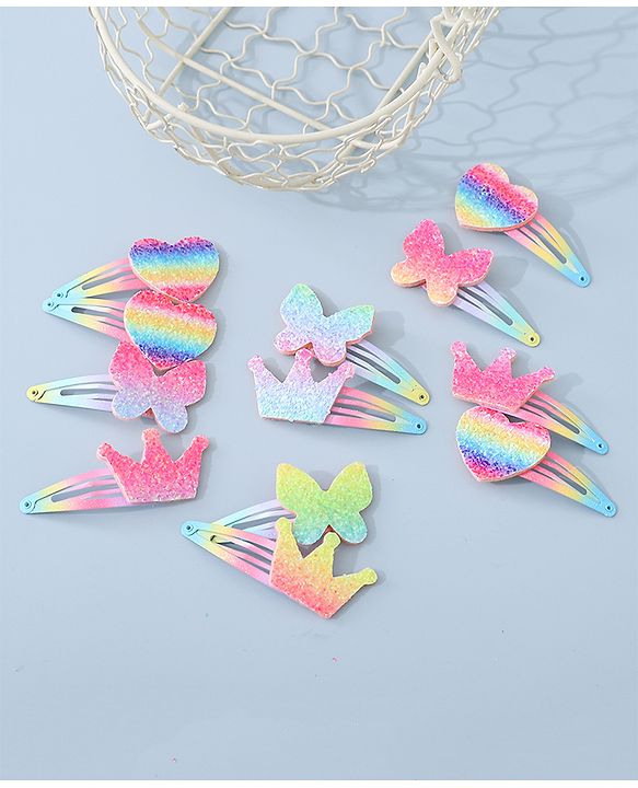 Babyhug Snap Clips with Butterfly Applique Free Size Pack of 12 - Multicolor