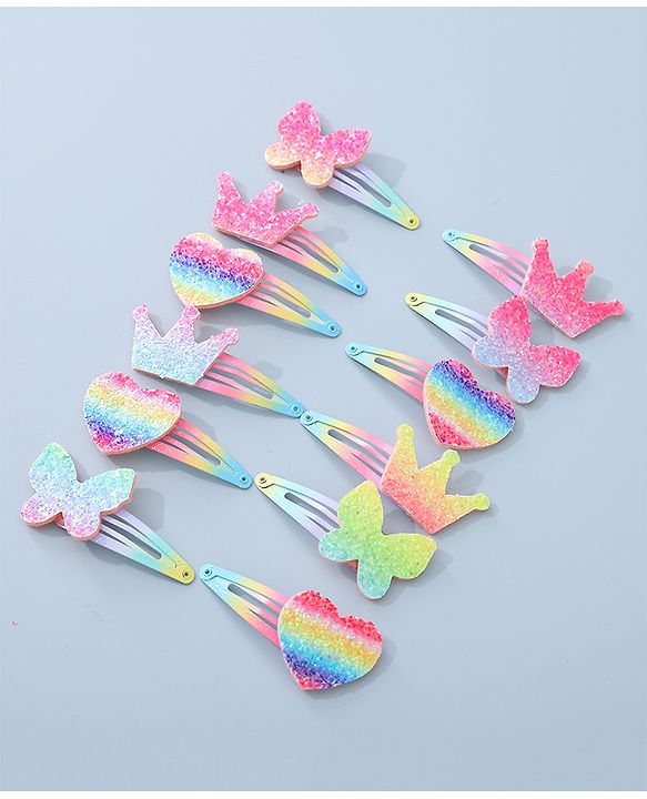 Babyhug Snap Clips with Butterfly Applique Free Size Pack of 12 - Multicolor
