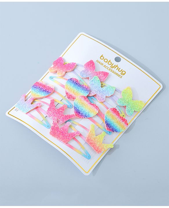 Babyhug Snap Clips with Butterfly Applique Free Size Pack of 12 - Multicolor