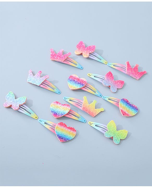 Babyhug Snap Clips with Butterfly Applique Free Size Pack of 12 - Multicolor