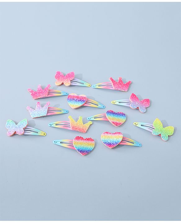 Babyhug Snap Clips with Butterfly Applique Free Size Pack of 12 - Multicolor
