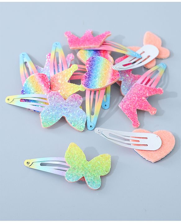 Babyhug Snap Clips with Butterfly Applique Free Size Pack of 12 - Multicolor
