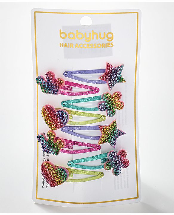 Babyhug Snap Clips with Star Applique Free Size Pack of 8  - Multicolour