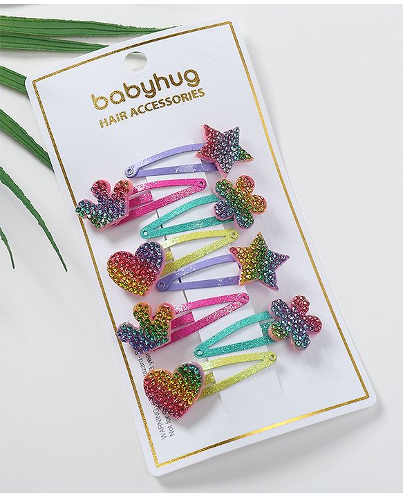 Babyhug Snap Clips with Star Applique Free Size Pack of 8  - Multicolour