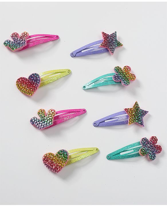 Babyhug Snap Clips with Star Applique Free Size Pack of 8  - Multicolour