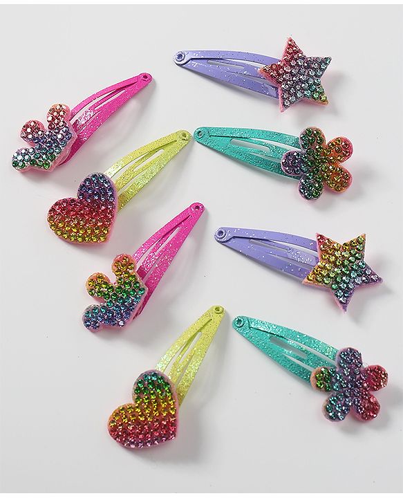 Babyhug Snap Clips with Star Applique Free Size Pack of 8  - Multicolour