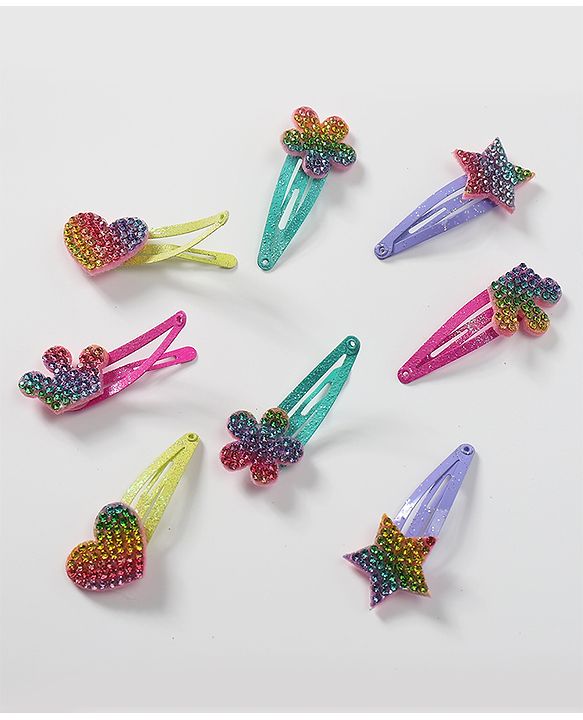 Babyhug Snap Clips with Star Applique Free Size Pack of 8  - Multicolour