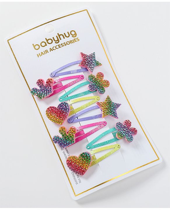 Babyhug Snap Clips with Star Applique Free Size Pack of 8  - Multicolour