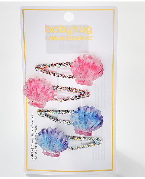 Babyhug Set of 4 Snap Clips with Shell Applique - Multicolor