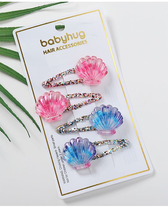 Babyhug Set of 4 Snap Clips with Shell Applique - Multicolor