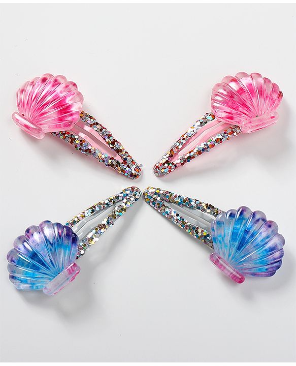Babyhug Set of 4 Snap Clips with Shell Applique - Multicolor