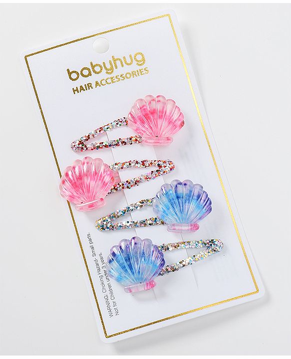 Babyhug Set of 4 Snap Clips with Shell Applique - Multicolor