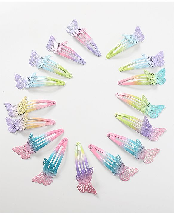 Babyhug Snap Clips with Butterfly Applique Set of 16 - Multicolor