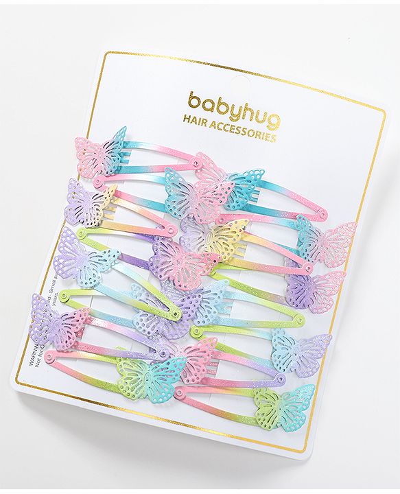 Babyhug Snap Clips with Butterfly Applique Set of 16 - Multicolor
