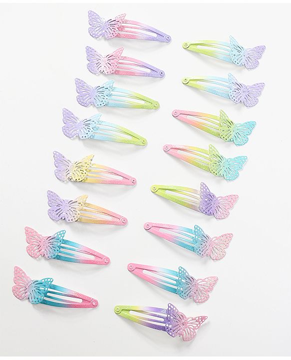 Babyhug Snap Clips with Butterfly Applique Set of 16 - Multicolor