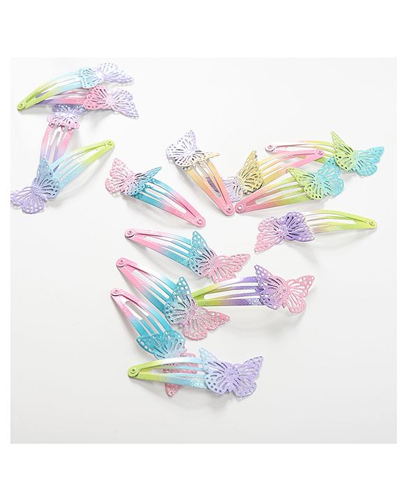 Babyhug Snap Clips with Butterfly Applique Set of 16 - Multicolor