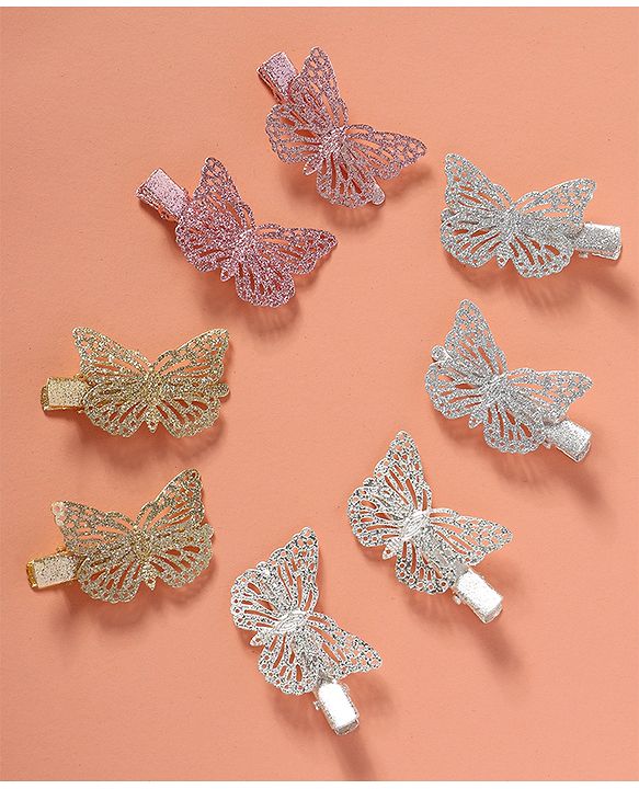 Babyhug Bow & Butterfly Clips  Free Size Pack of 8 - Multicolour