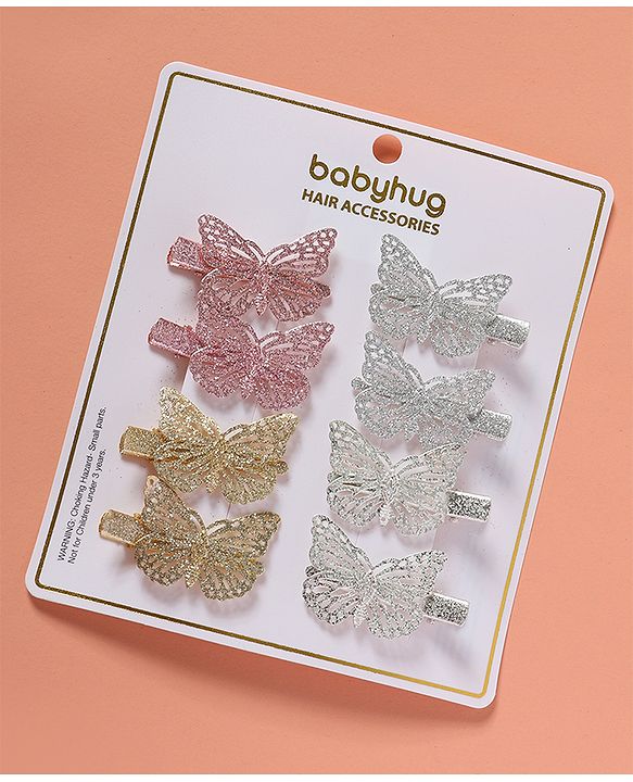 Babyhug Bow & Butterfly Clips  Free Size Pack of 8 - Multicolour