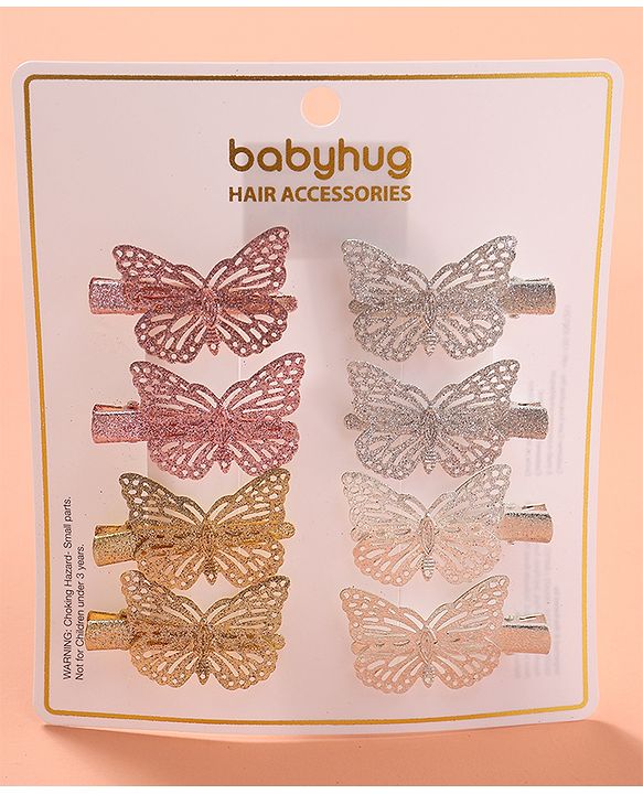 Babyhug Bow & Butterfly Clips  Free Size Pack of 8 - Multicolour