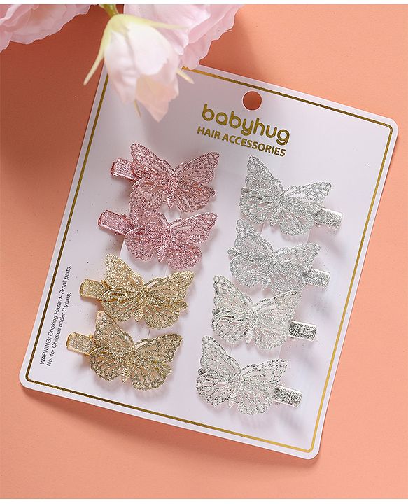 Babyhug Bow & Butterfly Clips  Free Size Pack of 8 - Multicolour