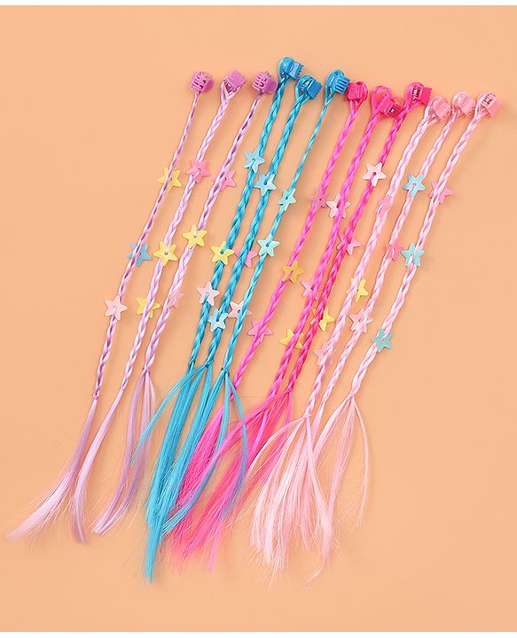 Pine Kids Free Size Stars Applique Hair Extensions with Clips Pack of 12 - Multicolor