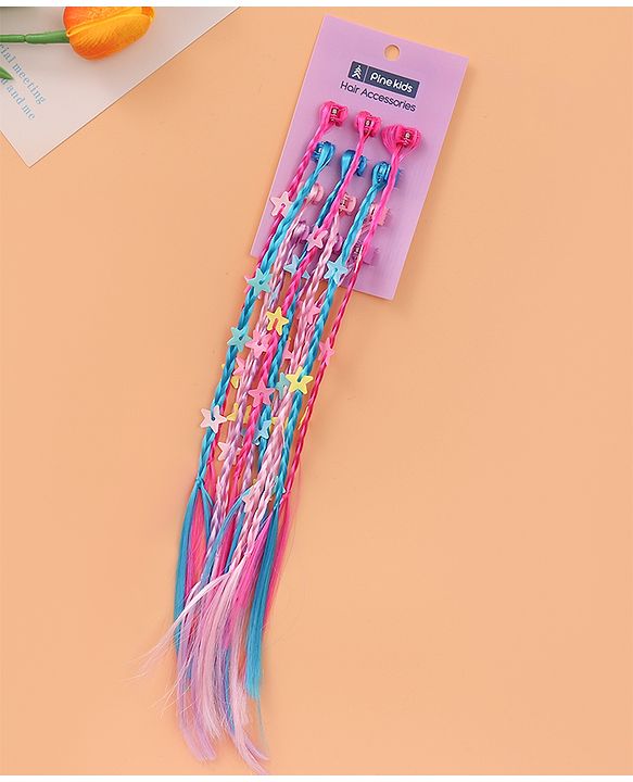 Pine Kids Free Size Stars Applique Hair Extensions with Clips Pack of 12 - Multicolor