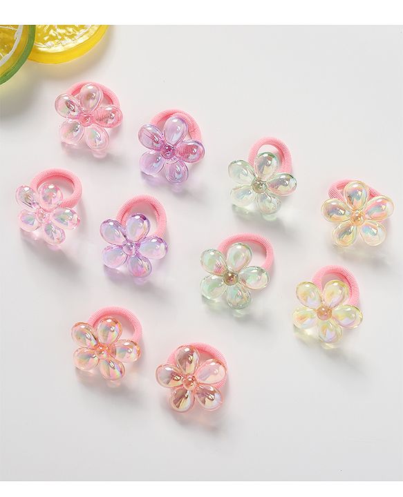 Babyhug Free Size Floral Applique Rubber Band Set Pack of 10 - Multicolor