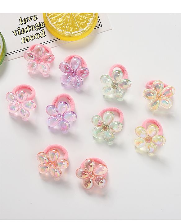 Babyhug Free Size Floral Applique Rubber Band Set Pack of 10 - Multicolor