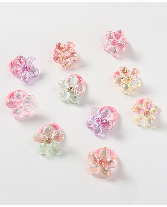Babyhug Free Size Floral Applique Rubber Band Set Pack of 10 - Multicolor