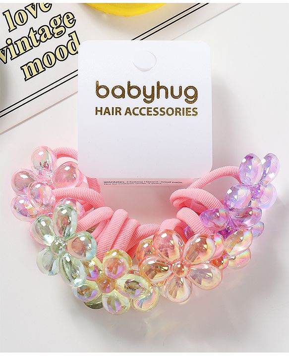 Babyhug Free Size Floral Applique Rubber Band Set Pack of 10 - Multicolor