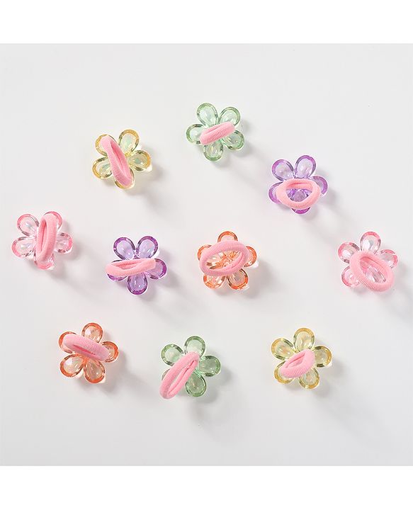 Babyhug Free Size Floral Applique Rubber Band Set Pack of 10 - Multicolor