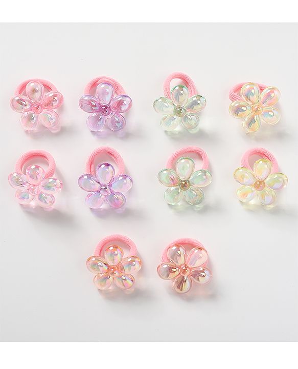 Babyhug Free Size Floral Applique Rubber Band Set Pack of 10 - Multicolor