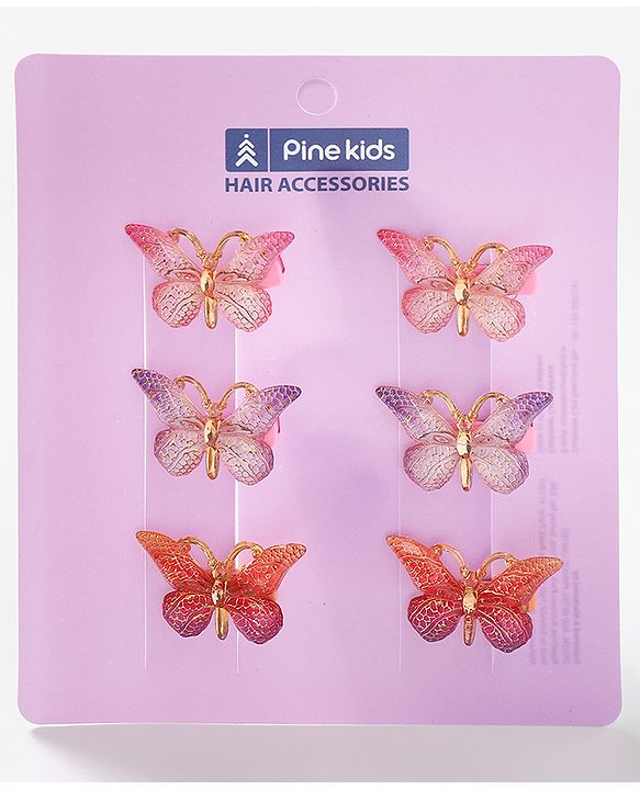 Pine Kids Free Size Butterfly Clips Pack of 6 - Multicolor