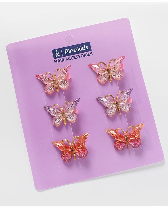 Pine Kids Free Size Butterfly Clips Pack of 6 - Multicolor