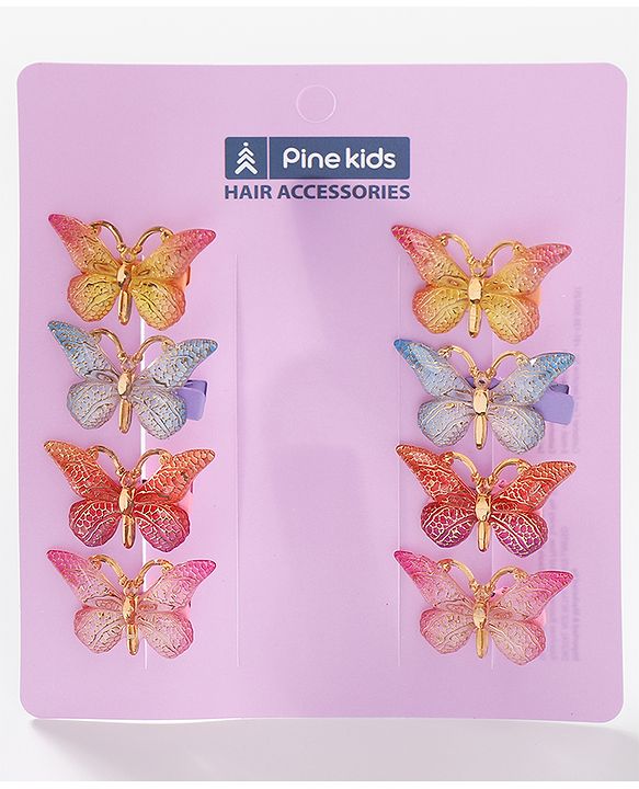 Pine Kids Free Size Butterfly Clips Pack of 8 - Multicolor