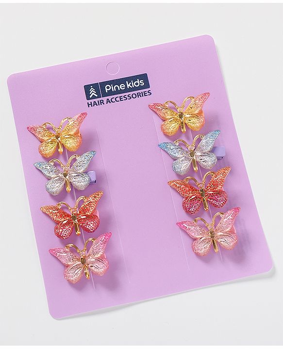 Pine Kids Free Size Butterfly Clips Pack of 8 - Multicolor