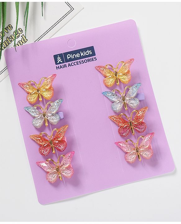 Pine Kids Free Size Butterfly Clips Pack of 8 - Multicolor