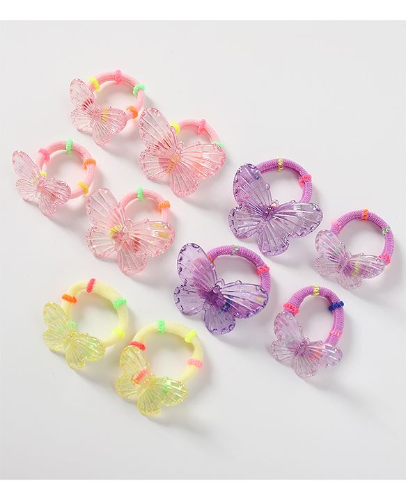 Babyhug Free Size Butterfly Applique Rubber Band Set Pack of 10 - Multicolor