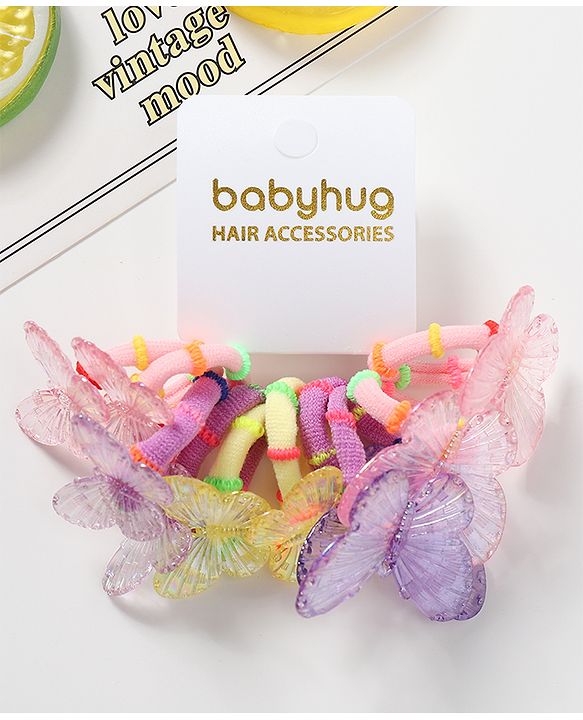 Babyhug Free Size Butterfly Applique Rubber Band Set Pack of 10 - Multicolor