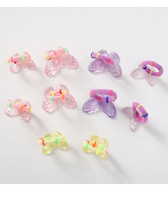 Babyhug Free Size Butterfly Applique Rubber Band Set Pack of 10 - Multicolor