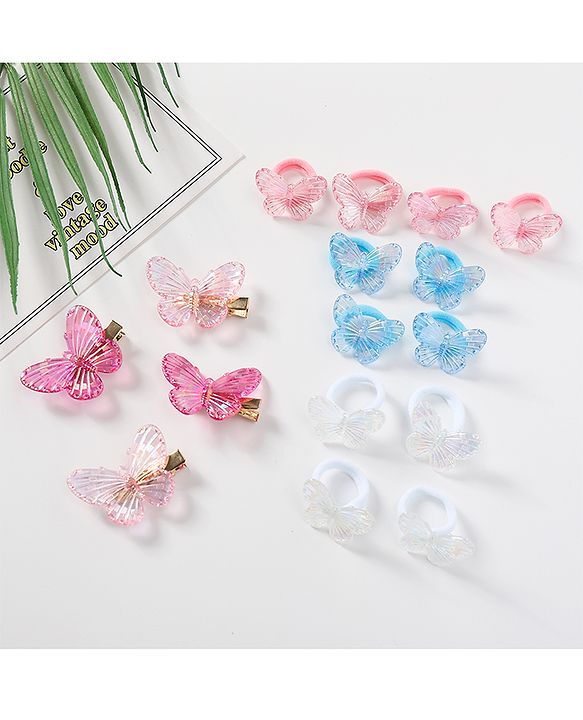 Pine Kids Free Size Butterfly Bow & Clips Pack of 16 - Multicolor