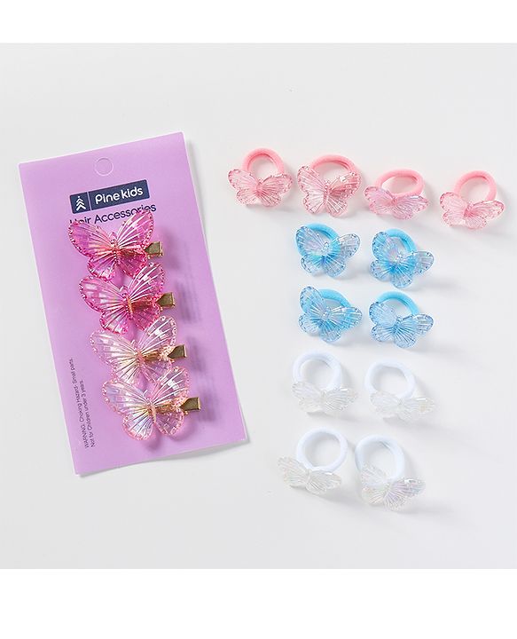 Pine Kids Free Size Butterfly Bow & Clips Pack of 16 - Multicolor