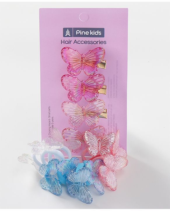 Pine Kids Free Size Butterfly Bow & Clips Pack of 16 - Multicolor