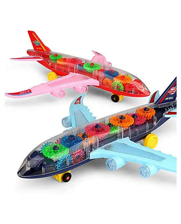 AKN TOYS Transparent Mechanical Gear Plane Helicopter Car Toy for Kids with  Gear Technology 3D Light Musical Sound 360 Degree Rotation (Airplane)